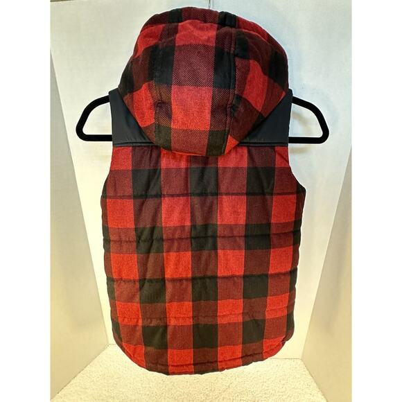 LANDS' END UNISEX READ PLAID VEST W/HOODY SHERPA LINED Size Small PERFECT! - Picture 2 of 16